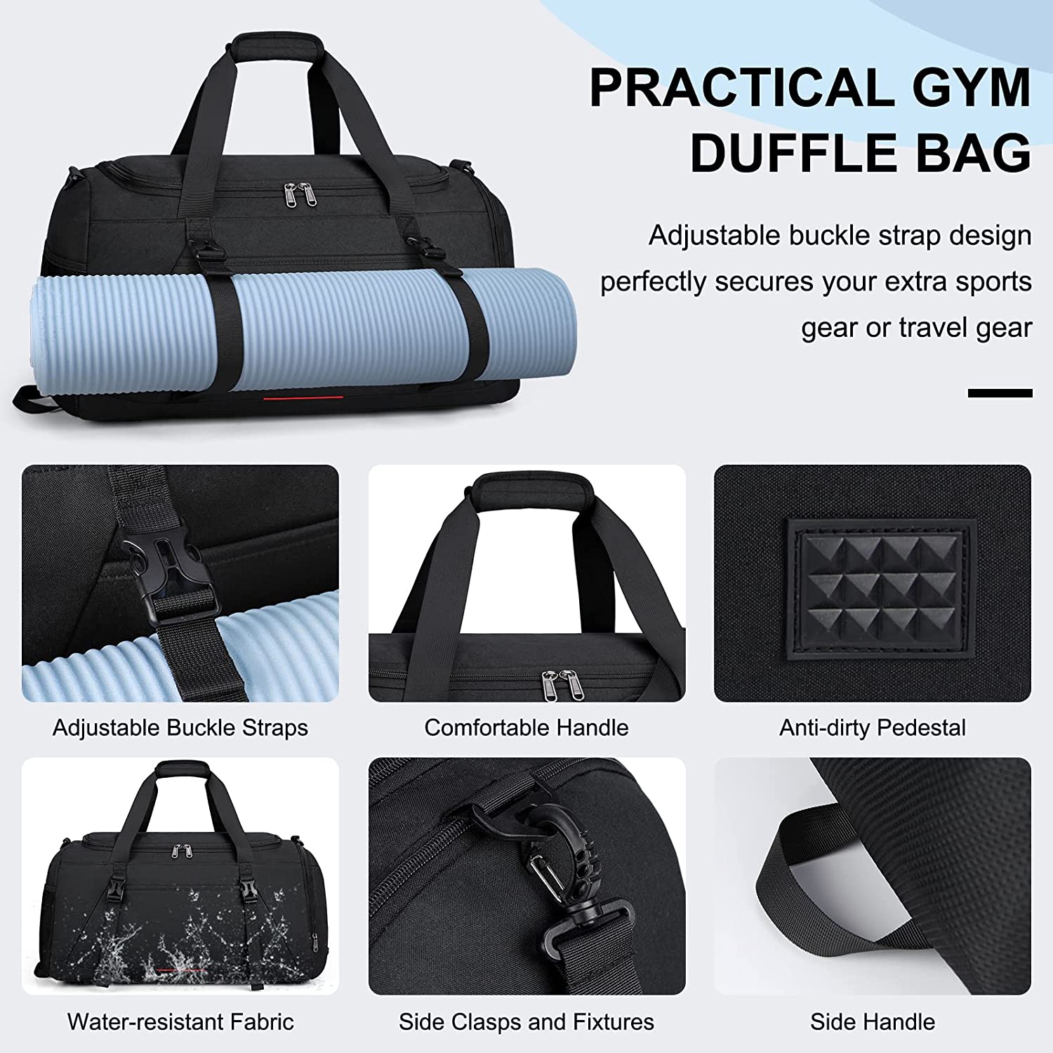 Gym Bag for Men Women 40L Water Resistant Sports Bag Gym Duffle Bag with Wet Pocket Large Travel Duffel Bag Weekender Overnight Bag with Shoe Compartment Black - Image 5